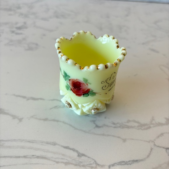 Antique Glass Diamond Peg Pattern souvenir toothpick holder - Picture 5 of 8